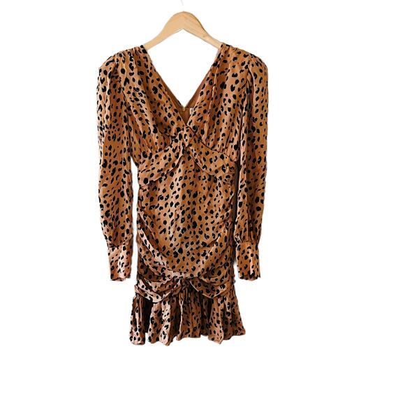 Nicholas Silk Leopard Print Ruched Dress Size 0 Brown - Picture 2 of 10